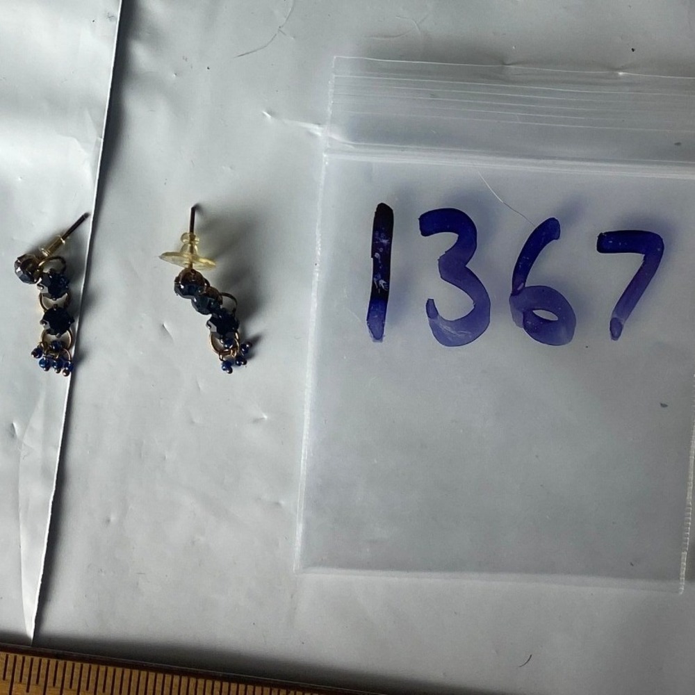 Purple Blue Crystal Bead Flower Climber Crawler Earring Studs